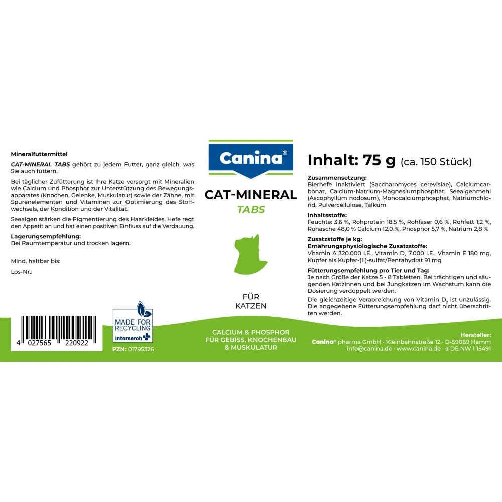 Вітамінно-мінеральний комплекс Canina Cat-Mineral Tabs для котів 75 г 150 табл. — фото 3