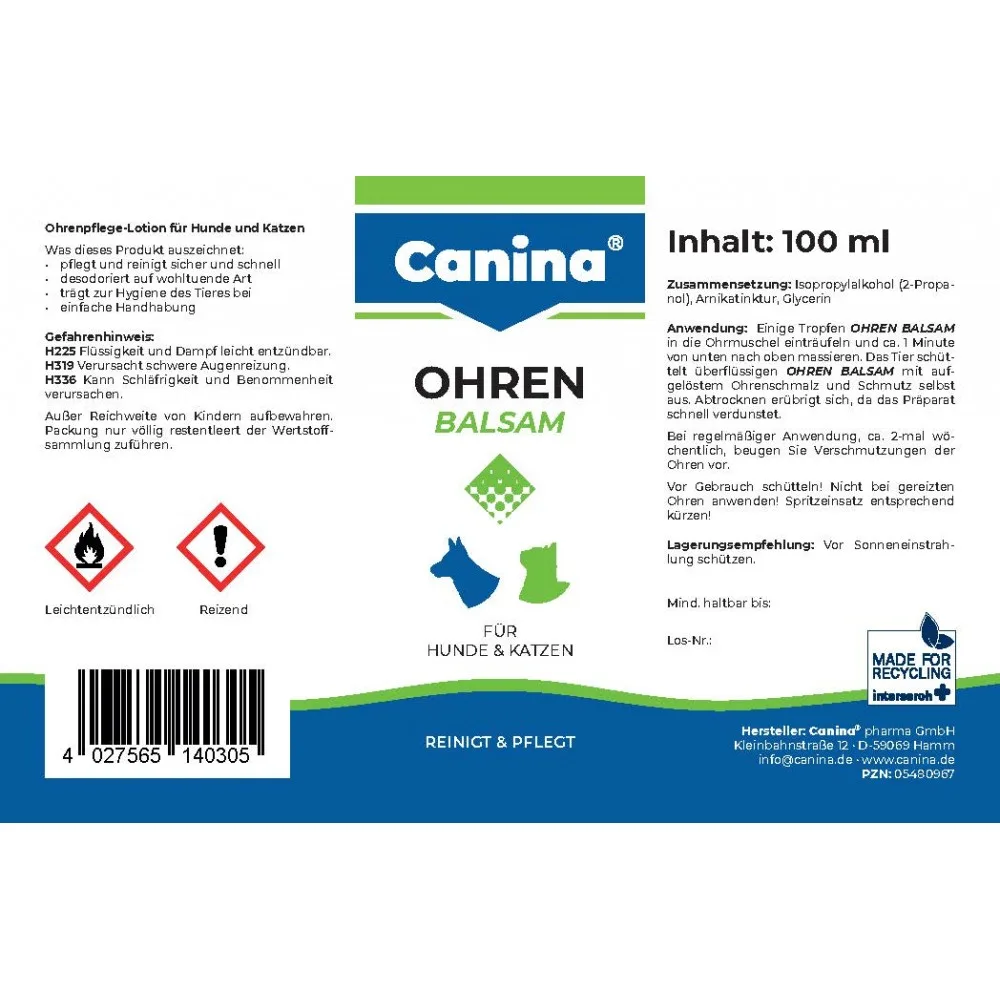Гігієнічний засіб Canina Ohren-Balsam для собак та котів для вух бальзам 100 мл — фото 2