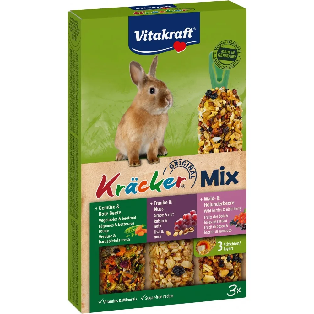 Ласощі Vitakraft Kracker Original Trio-Mix крекер для декоративних гризунів і кроликів з овочами і горіхами та лісовими ягод