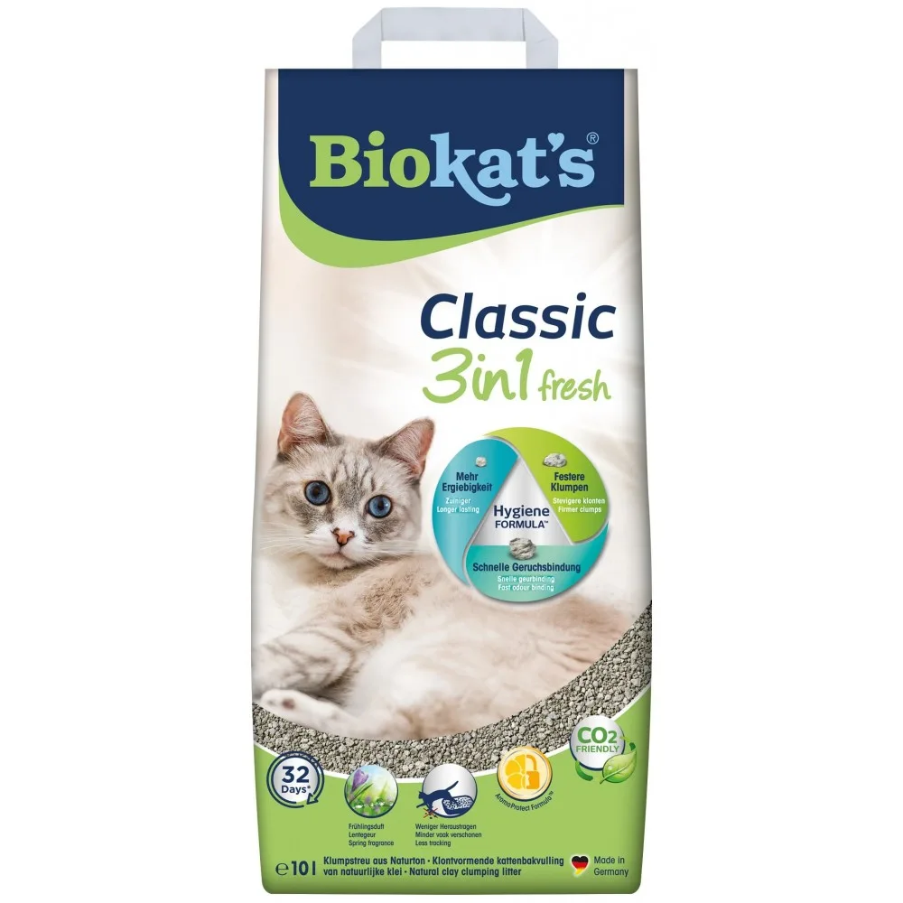 Наповнювач Biokat’s для котячого туалету Classic Fresh 3in1 бентонітовий 0,1–5 мм 10 л