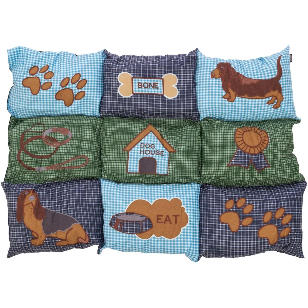 Матрац Trixie для собак Patchwork з собачками флісовий наповнювач синій/зелений мікрофібра 80х55 см — фото 2