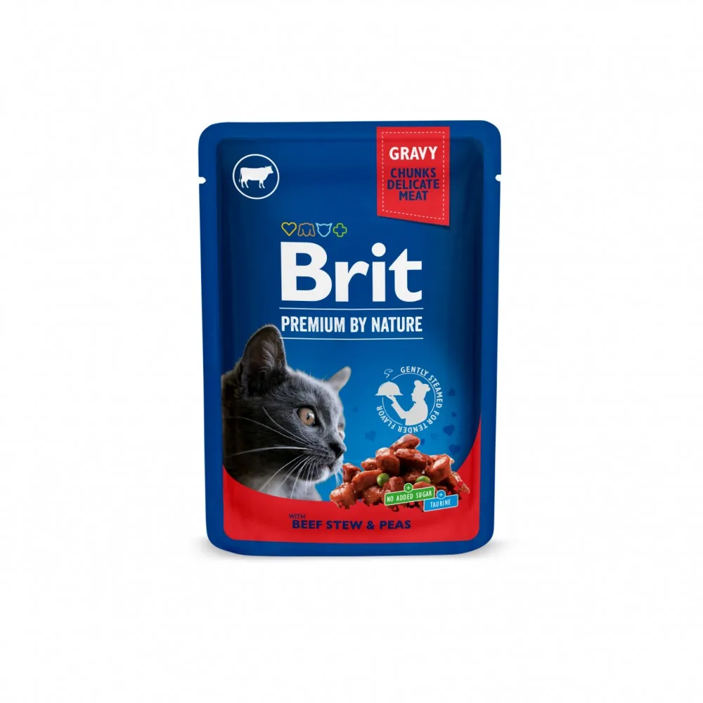 Корм вологий Brit Premium Cat Beef Stew & Peas pouch для котів з тушеною яловичиною та горошком 100 г