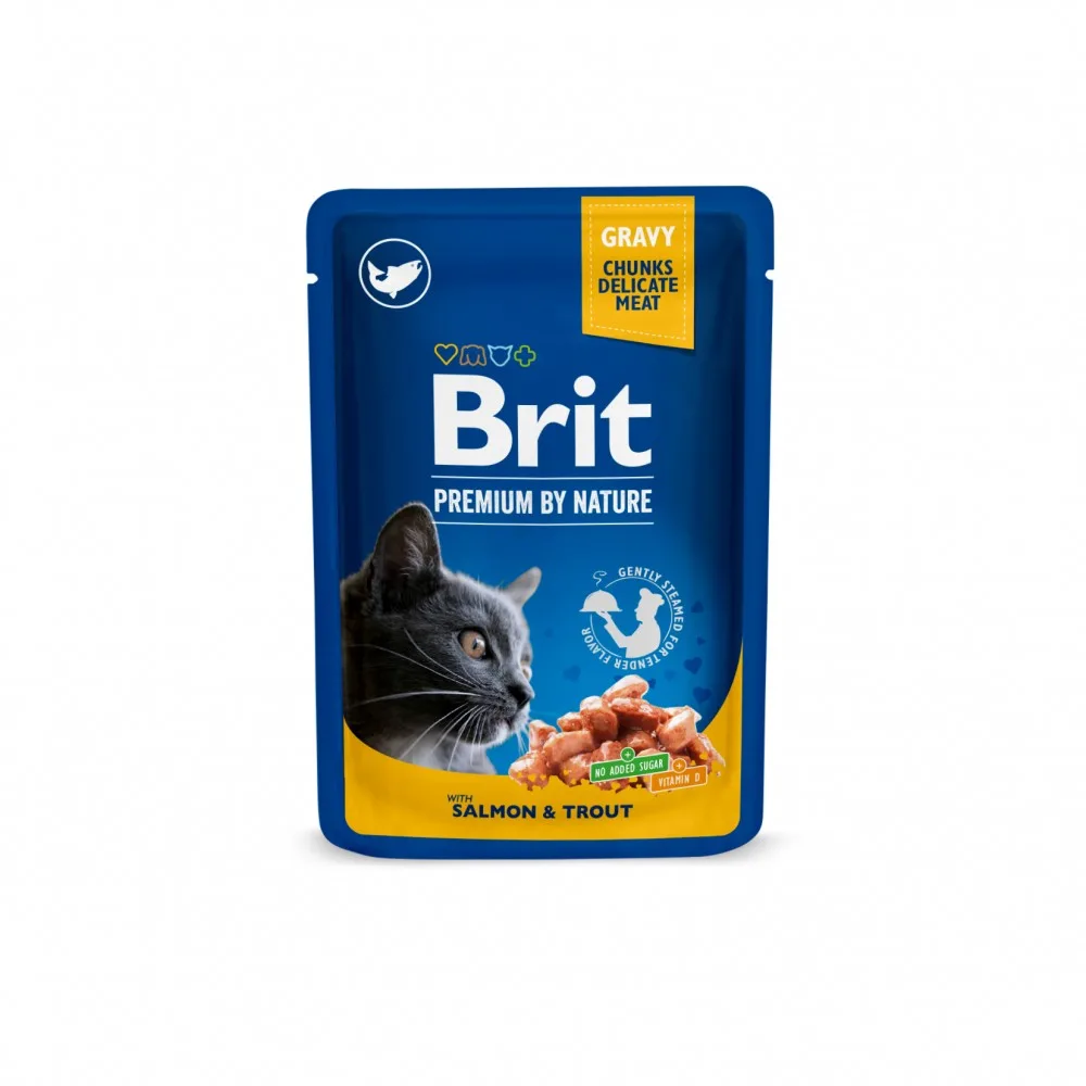 Корм вологий Brit Premium Salmon & Trout pouch для котів з лососем і фореллю 100 г