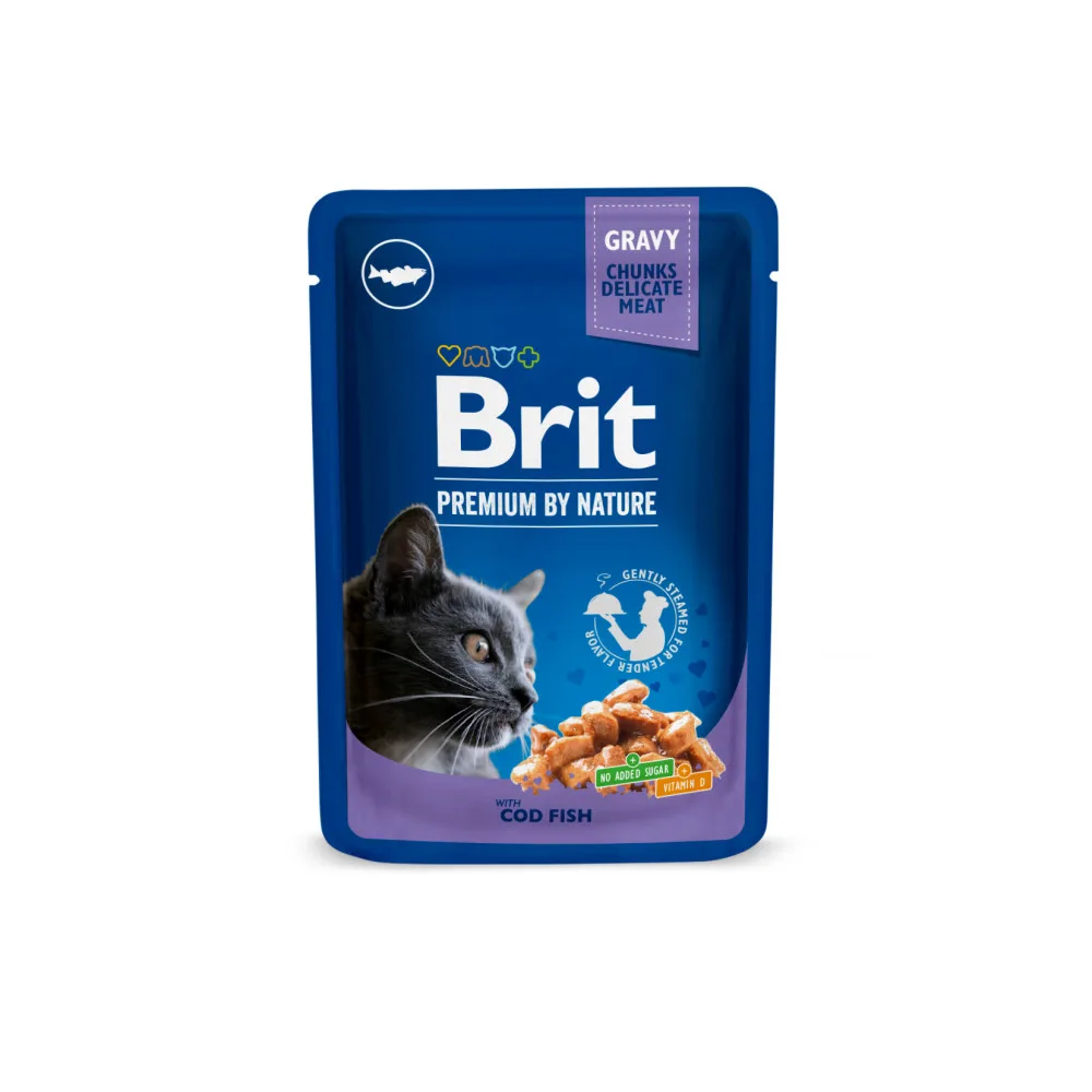 Корм вологий Brit Premium Cat Fish Plate pouches набір паучів для котів рибна тарілка з тріскою, лососем та фореллю 100 гх4 — фото 2