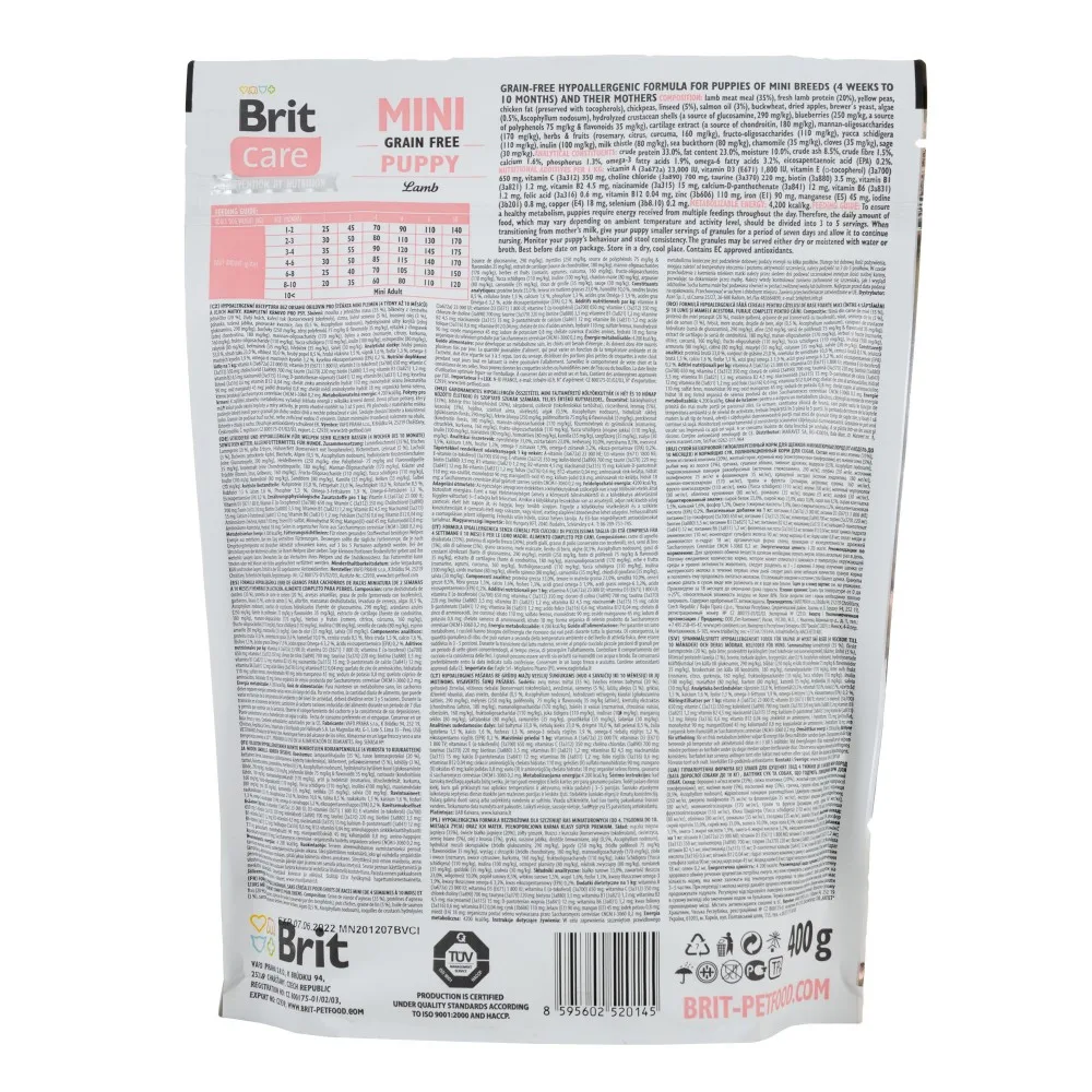 Корм сухий Brit Care Grain Free Mini Puppy Lamb для цуценят та молодих собак мініатюрних порід з ягням 400 г — фото 3