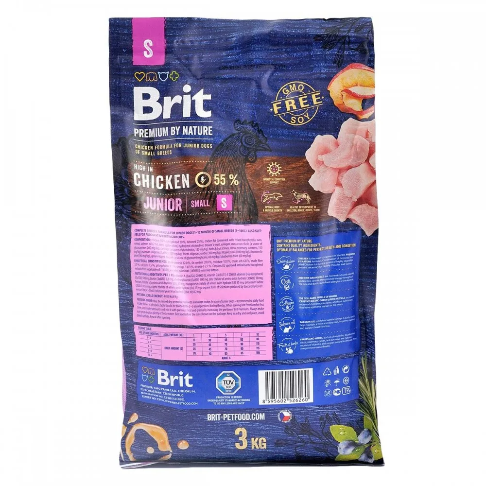 Корм сухий Brit Premium Dog Junior S для молодих собак дрібних порід від 1 до 12 місяців вагою 1-10 кг з куркою 3 кг — фото 3