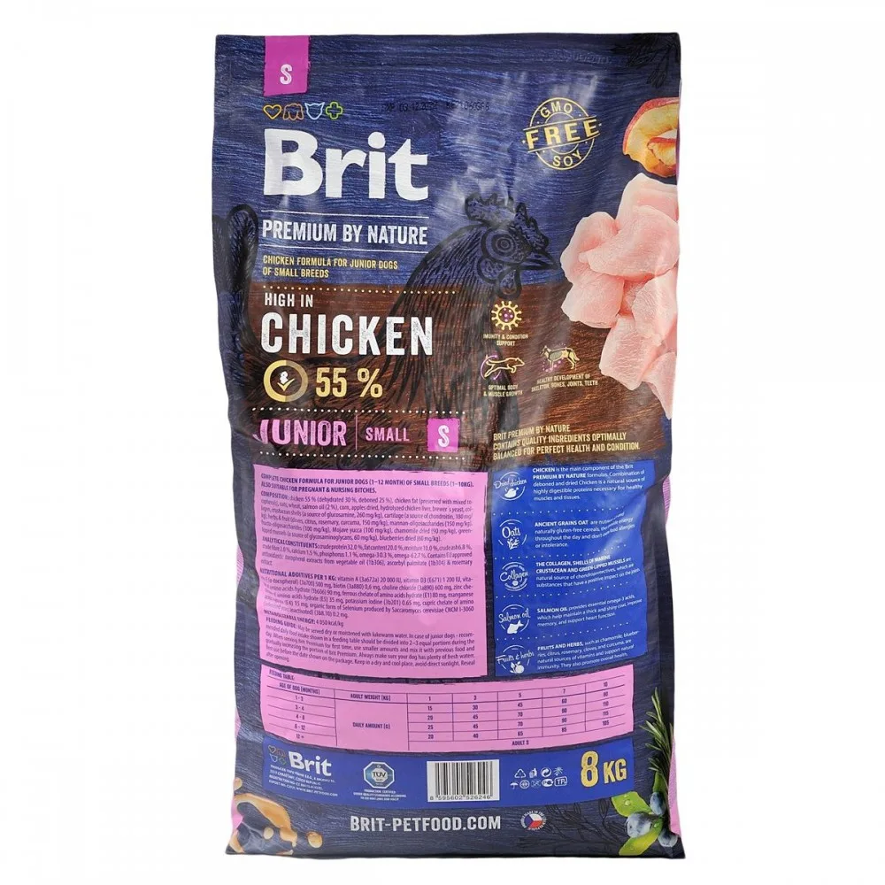 Корм сухий Brit Premium Dog Junior S для молодих собак дрібних порід від 1 до 12 місяців вагою 1-10 кг з куркою 8 кг — фото 3