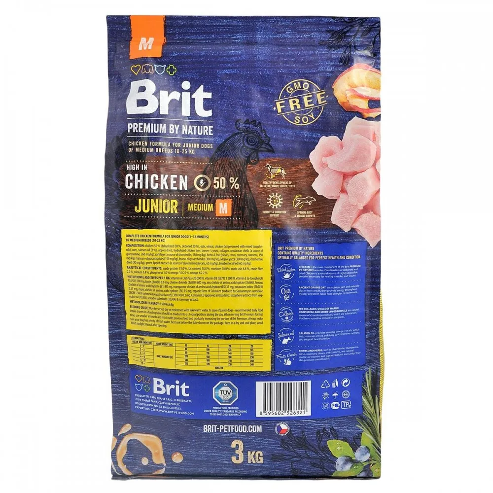 Корм сухий Brit Premium Dog Junior M для цуценят та молодих собак середніх порід від 1 до 12 місяців вагою 10-25 кг з куркою — фото 3