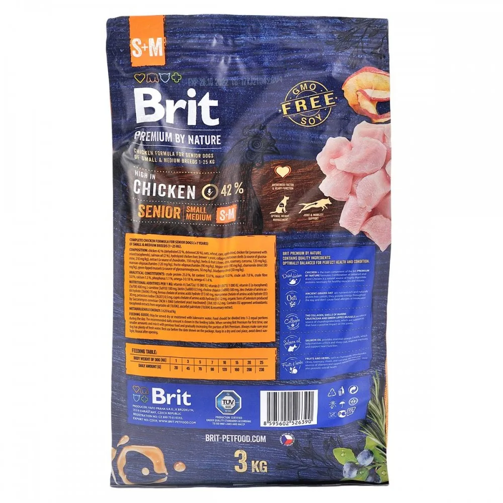 Корм сухий Brit Premium Dog Senior S+M для собак дрібних та середніх порід похилого віку вагою 1-25 кг з куркою 3 кг — фото 3