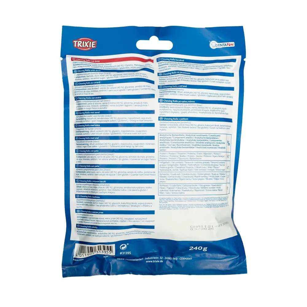Ласощі Trixie Denta Fun Chewing Rolls для собак Паличка для чищення зубів з качкою 12 см 240 г 30 шт — фото 3
