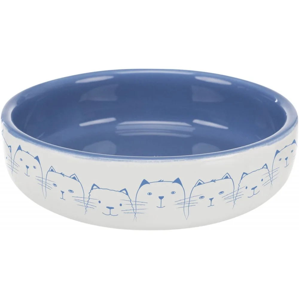 Миска Trixie для котів короткомордих порід Hello my little cat синя/біла керамічна 15 см 300 мл