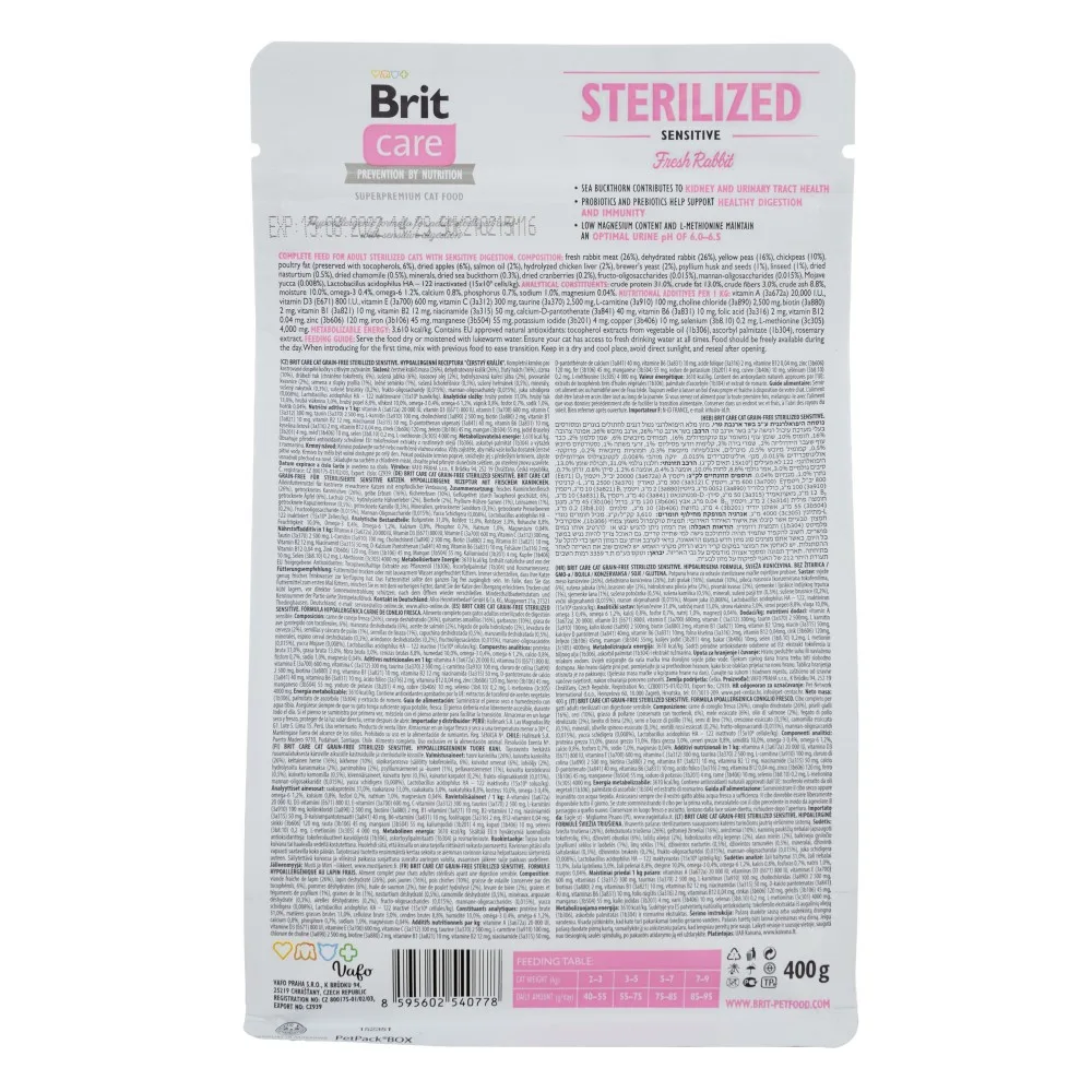 Корм сухий Brit Care Cat Grain Free Sterilized Sensitive для стерилізованих котів з чутливим травленням з кроликом 400 г — фото 3