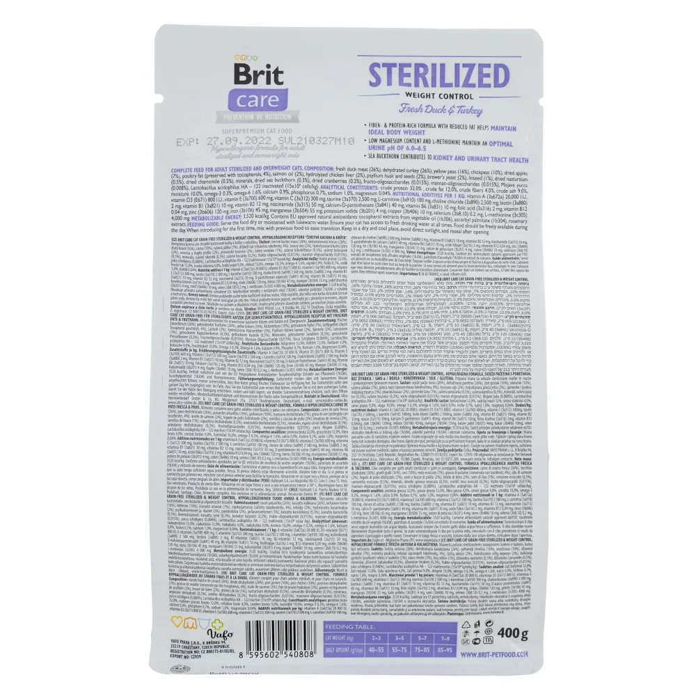 Корм сухий Brit Care Cat Grain Free Sterilized Weight Control для стерилізованих котів з надмірною вагою качка та індичка 40 — фото 3
