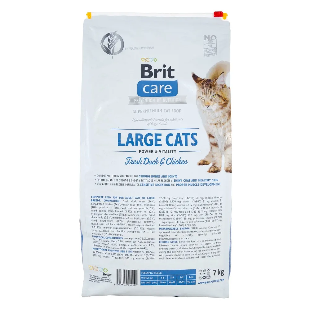 Корм сухий Brit Care Cat Grain Free Large Power Vitality для дорослих котів великих порід з качкою та куркою 7 кг — фото 3