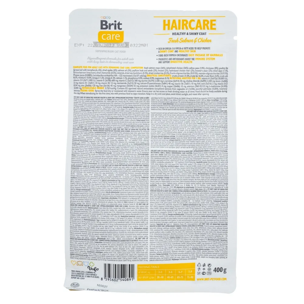 Корм сухий Brit Care Cat Grain Free Haircare Healthy & Shiny Coat для котів догляд за шкірою і шерстю лосось та курка 400 г — фото 3