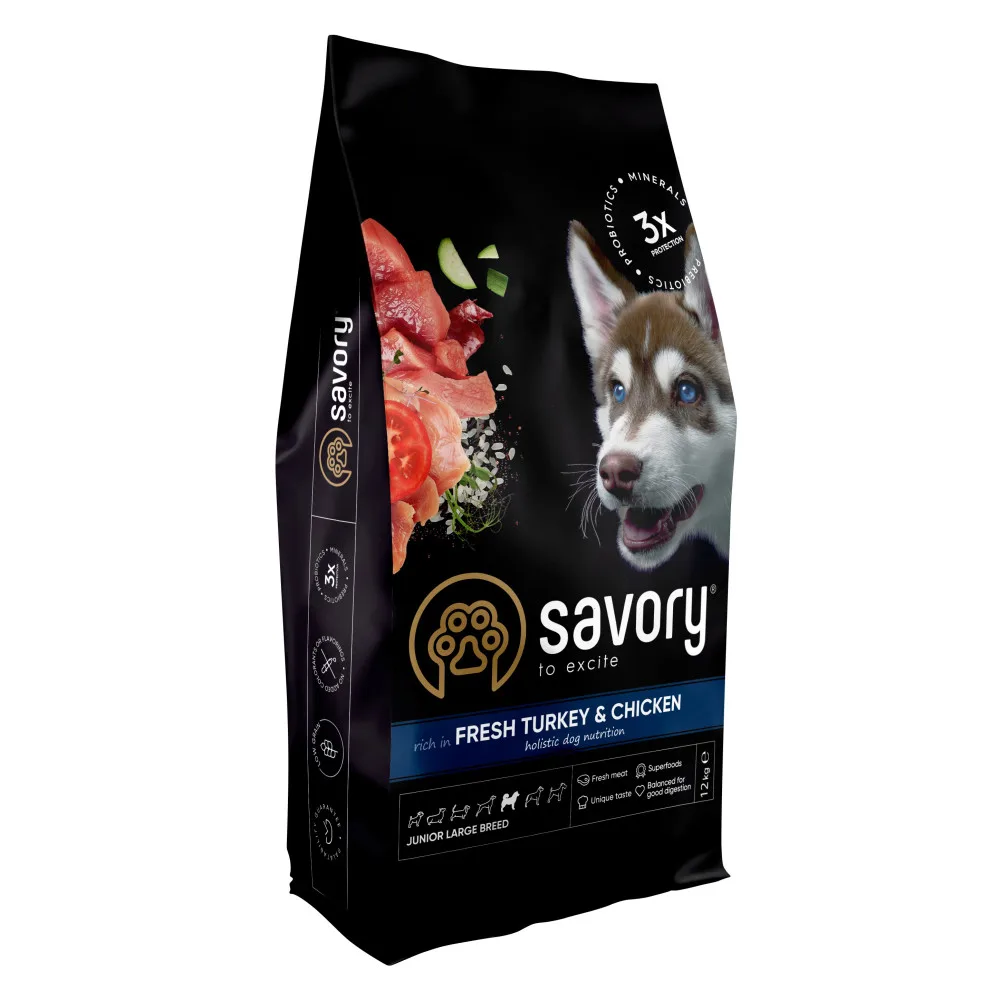 Корм сухий Savory Junior Large rich in Fresh Turkey & Chicken для молодих собак великих порід від 25 кг зі свіжою індичкою т