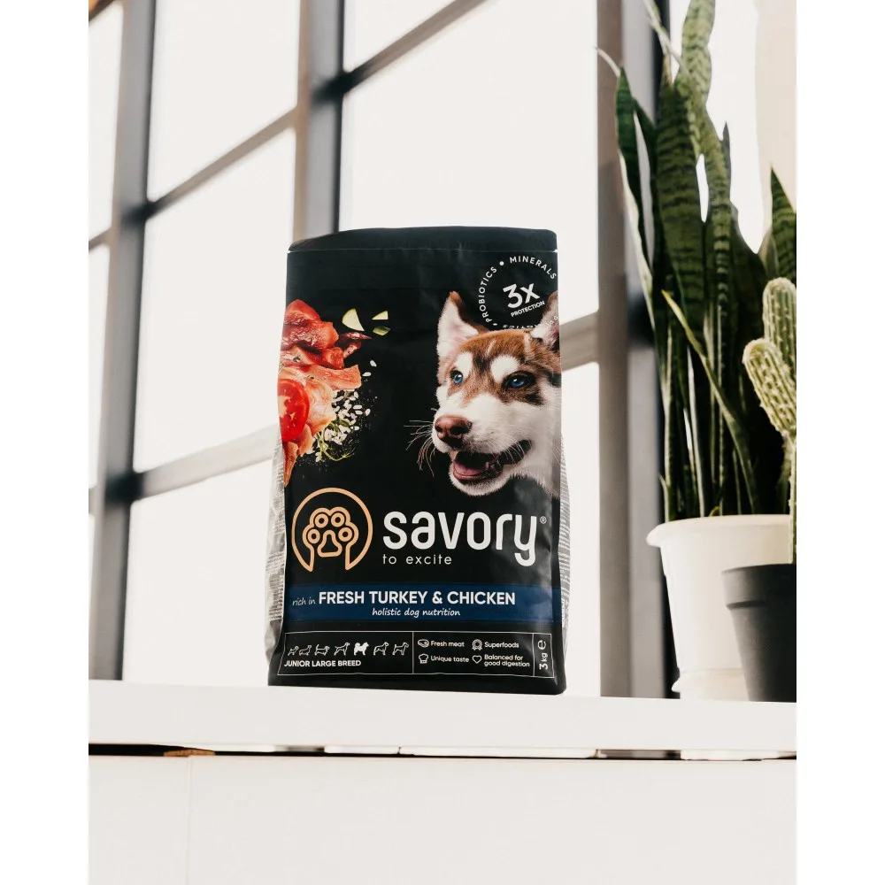 Корм сухий Savory Junior Large rich in Fresh Turkey & Chicken для молодих собак великих порід від 25 кг зі свіжою індичкою т — фото 4