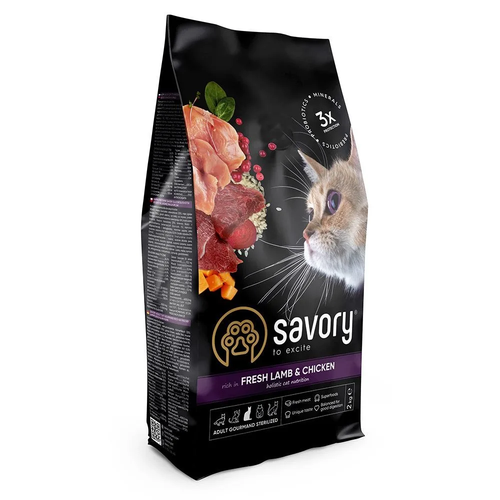 Корм сухий Savory Adult Cat Steril Fresh Lamb & Chicken для стерилізованих котів з ягнятиною та куркою 2 кг
