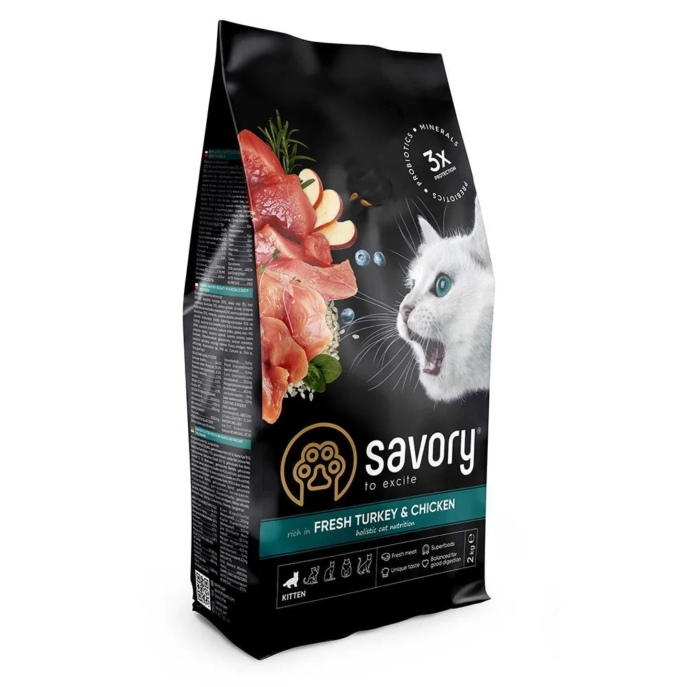 Корм сухий Savory Kitten rich in Fresh Turkey & Chicken для кошенят всіх порід зі свіжою індичкою та куркою 2 кг