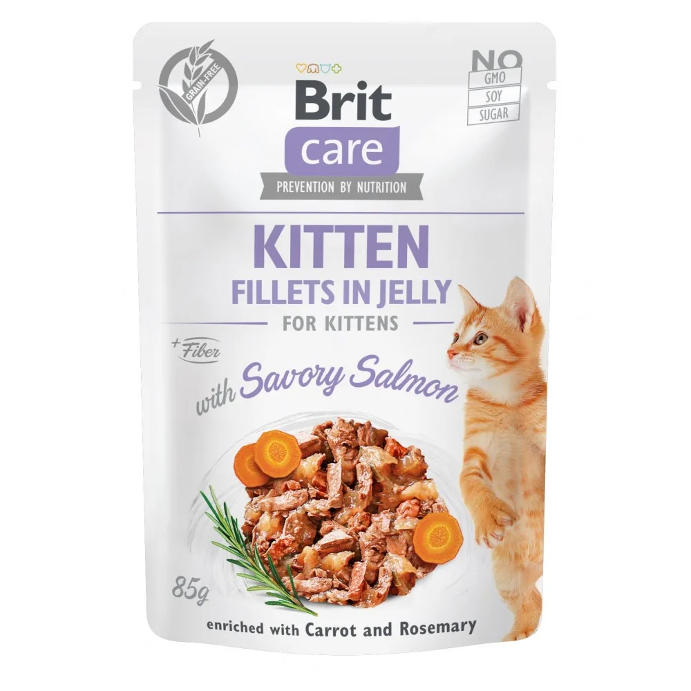 Корм вологий Brit Care Fillets in Jelly Savory Salmon Kitten для кошенят філе в желе з лососем 85 г