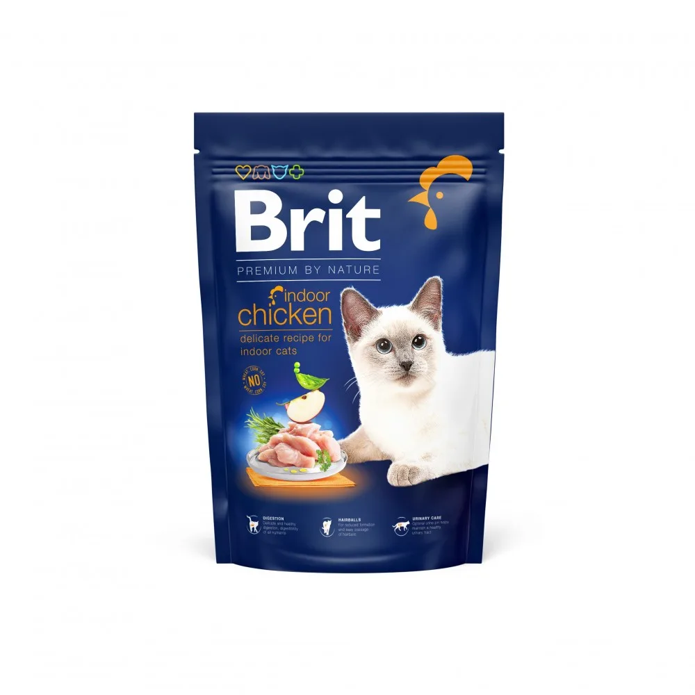 Корм сухий Brit Premium Cat by Nature Indoor для дорослих домашніх з куркою 1,5 кг