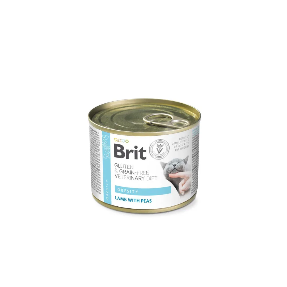Вологий корм Brit Grain Free Veterinary Diets Obesity для котів при ожирінні та надмірній вазі з ягням та зеленим горошком 2