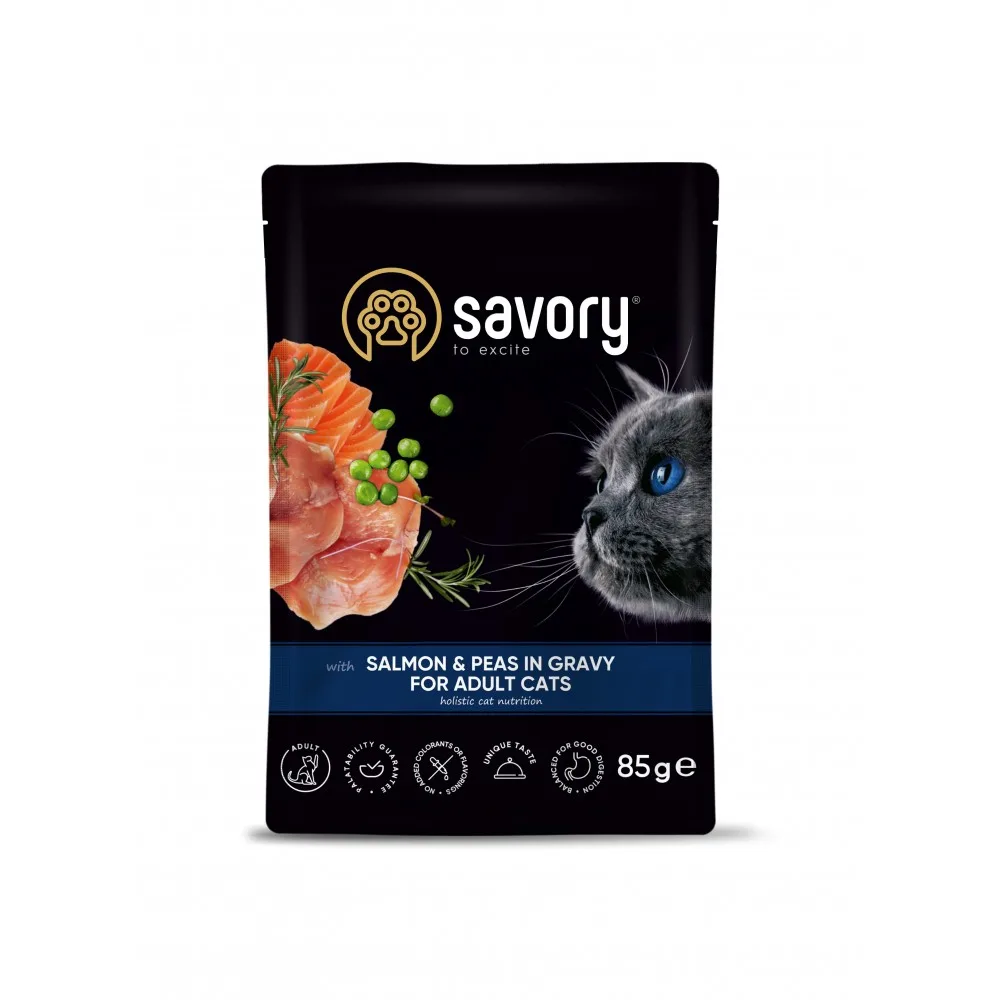 Корм вологий Savory Adult Cat Pouch Salmon & Peas in Gravy для дорослих котів з лососем та горошком у соусі 85 г