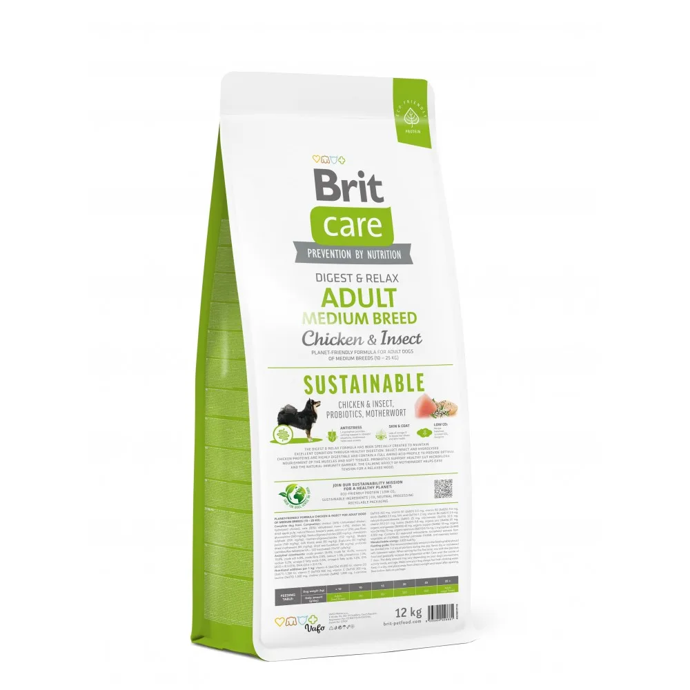 Корм сухий Brit Care Dog Sustainable Adult Medium Breed для дорослих собак середніх порід з куркою та комахами 12 кг — фото 3