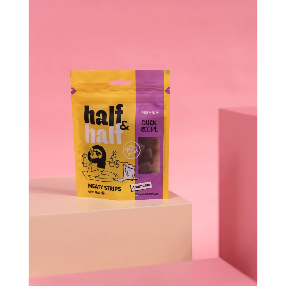 Ласощі HalfHalf м ясні смужечки для котів, із качкою 50 г — фото 3