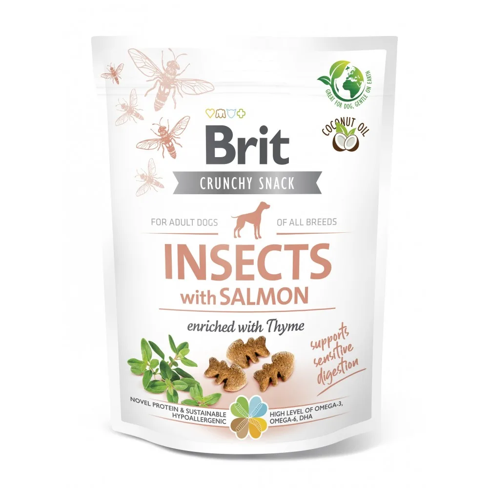 Ласощі Brit Care Dog Crunchy Cracker Insects with Salmon для собак з чутливим травленням з комахами лососем і чебрецем 200 г