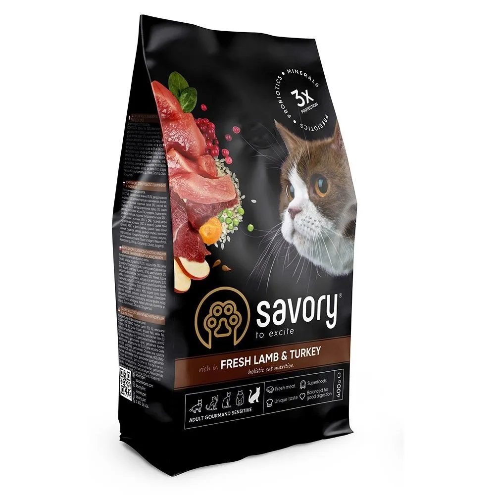 Корм сухий Savory Adult Cat Sensitive Digestion Fresh Lamb & Turkey для дорослих котів з чутливим травленням зі свіжою ягнят