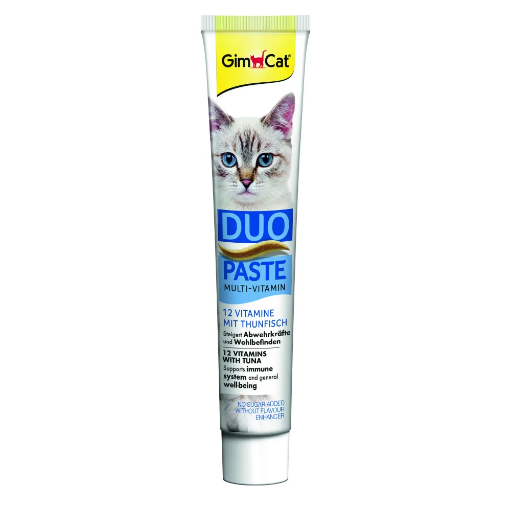 Паста GimCat DUO PASTE Multi-vitamin 12 vitamins with tuna для котів усіх порід 12 вітамінів та тунець 50 г — фото 2