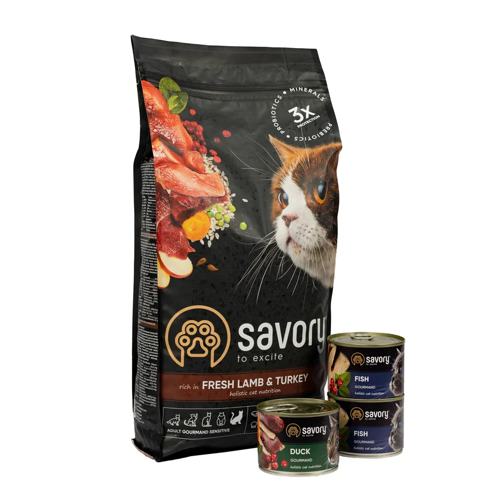 Набір Savory корм сухий для котів з чутливим травленням 2кг + консерви 3*200г — фото 4