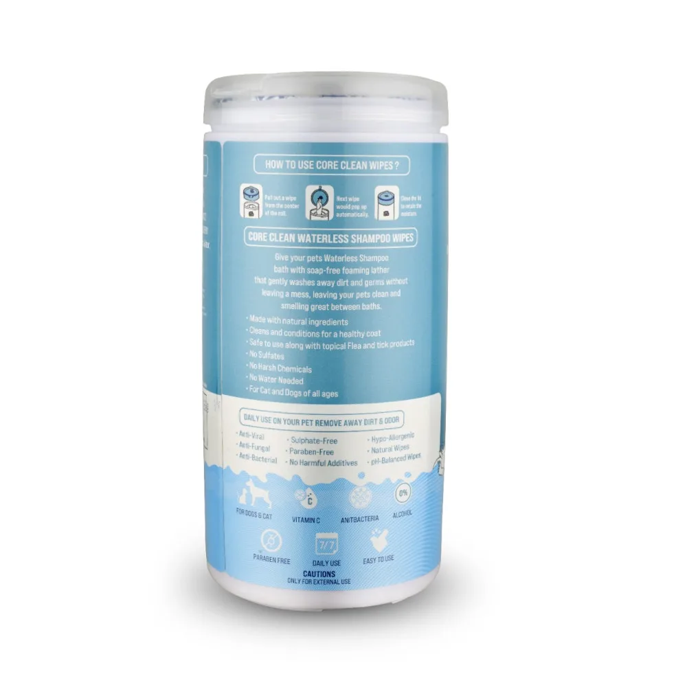 Серветки вологі Pet Clean PET WATERLESS SHAMPOO WIPES для домашніх тварин швидке очищення складок з медово-вівсяним ароматом — фото 2