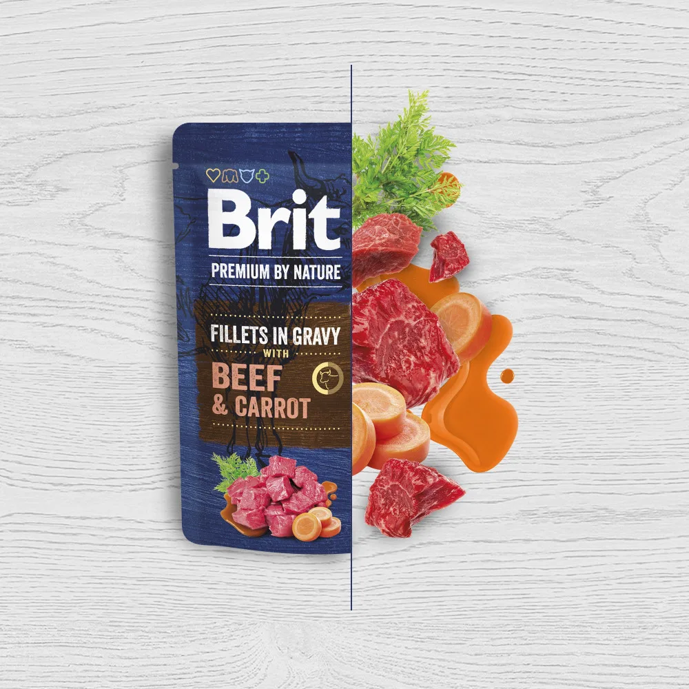 Корм вологий Brit Premium Fillets in Gravy Beef & Carrot для собак малих порід філе в соусі яловичина і морква 85 г — фото 2