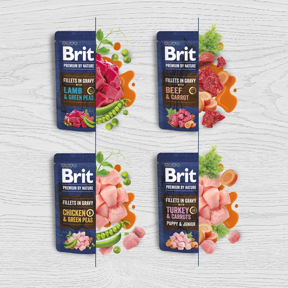 Корм вологий Brit Premium Fillets in Gravy Turkey & Carrots Puppy для цуценят малих порід філе в соусі індичка і морква 85 г — фото 4