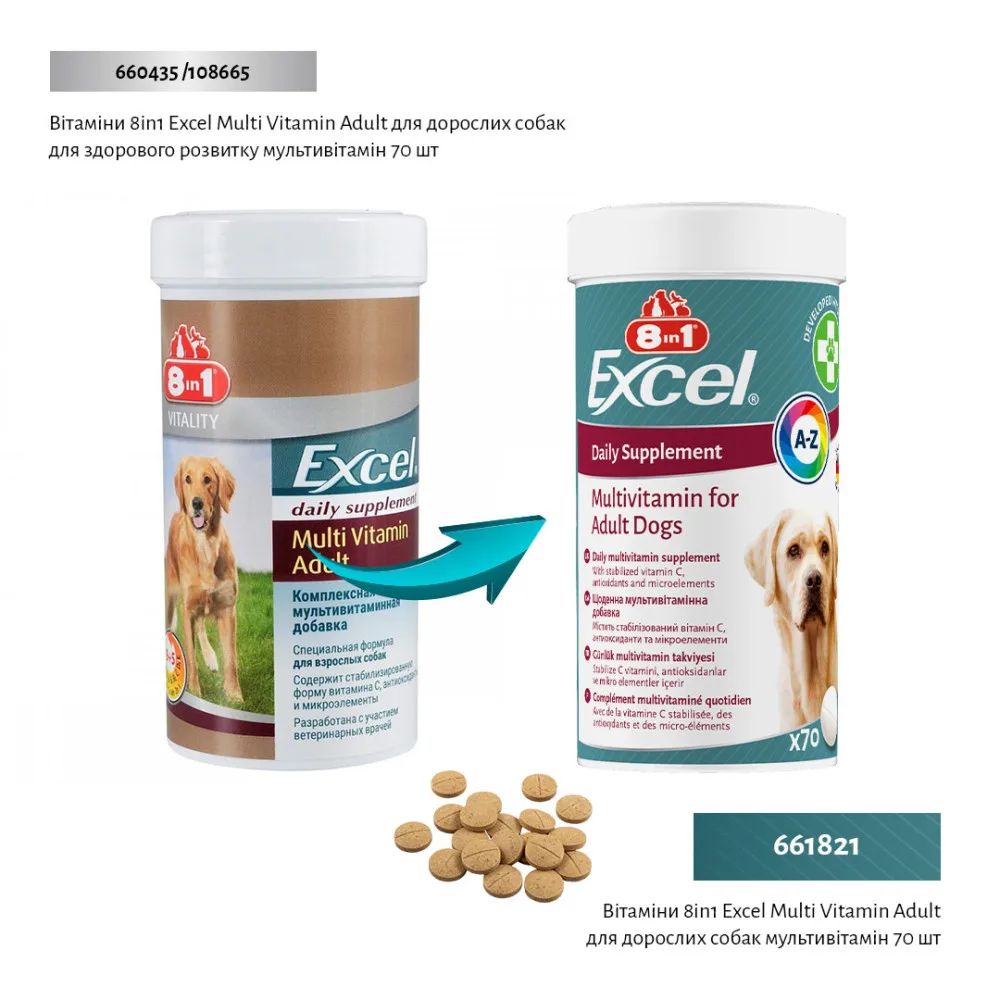 Вітаміни 8in1 Excel Multi Vitamin Adult для дорослих собак мультивітамін 70 шт — фото 2