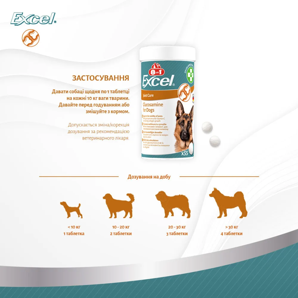 Вітаміни 8in1 Excel Glucosamine для цуценят та дорослих собак для суглобів 110 шт — фото 3