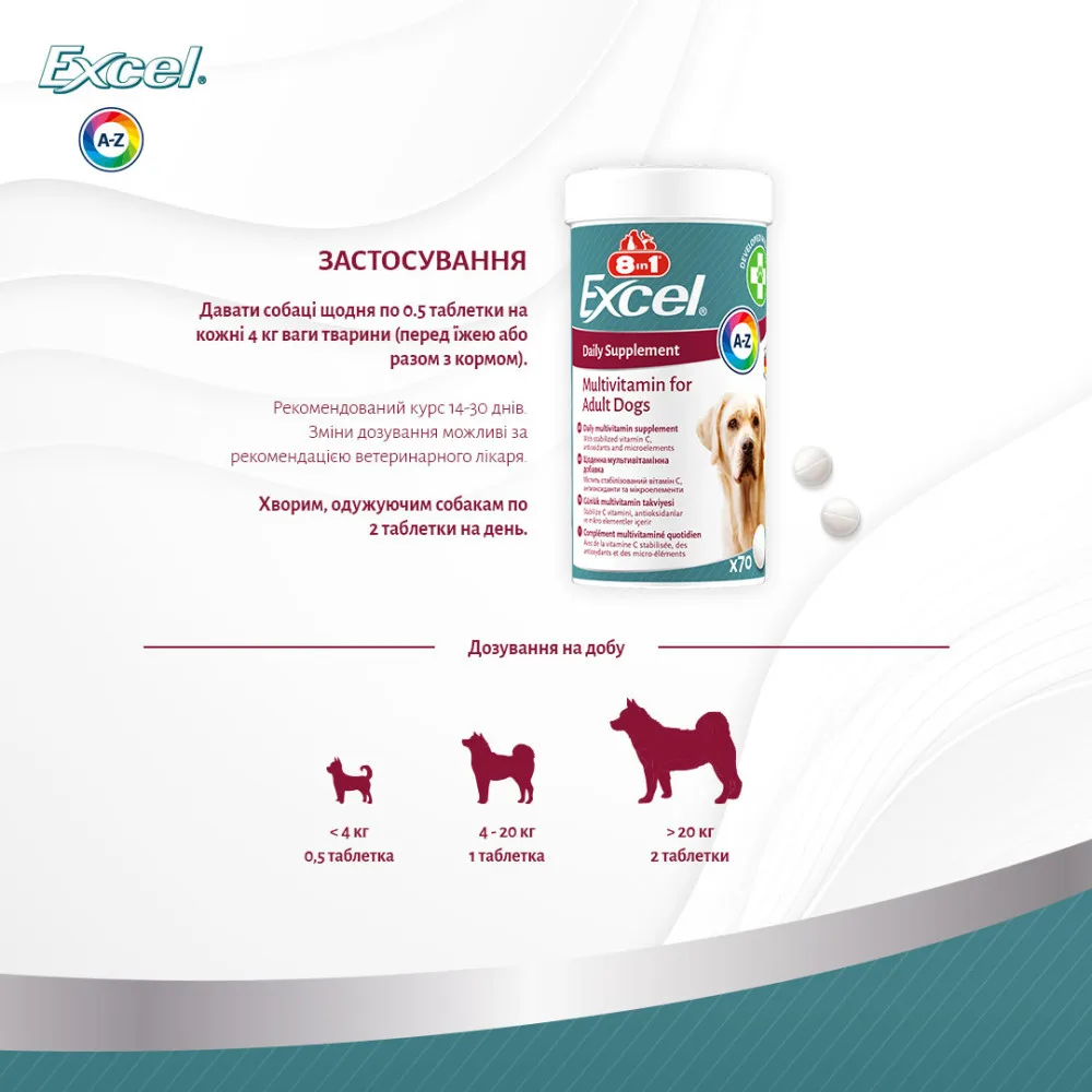 Вітаміни 8in1 Excel Multi Vitamin Adult для дорослих собак мультивітамін 70 шт — фото 3