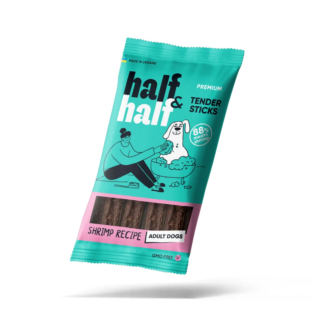 Ласощі Half&Half м’ясні палички для собак, з креветкою 100 г