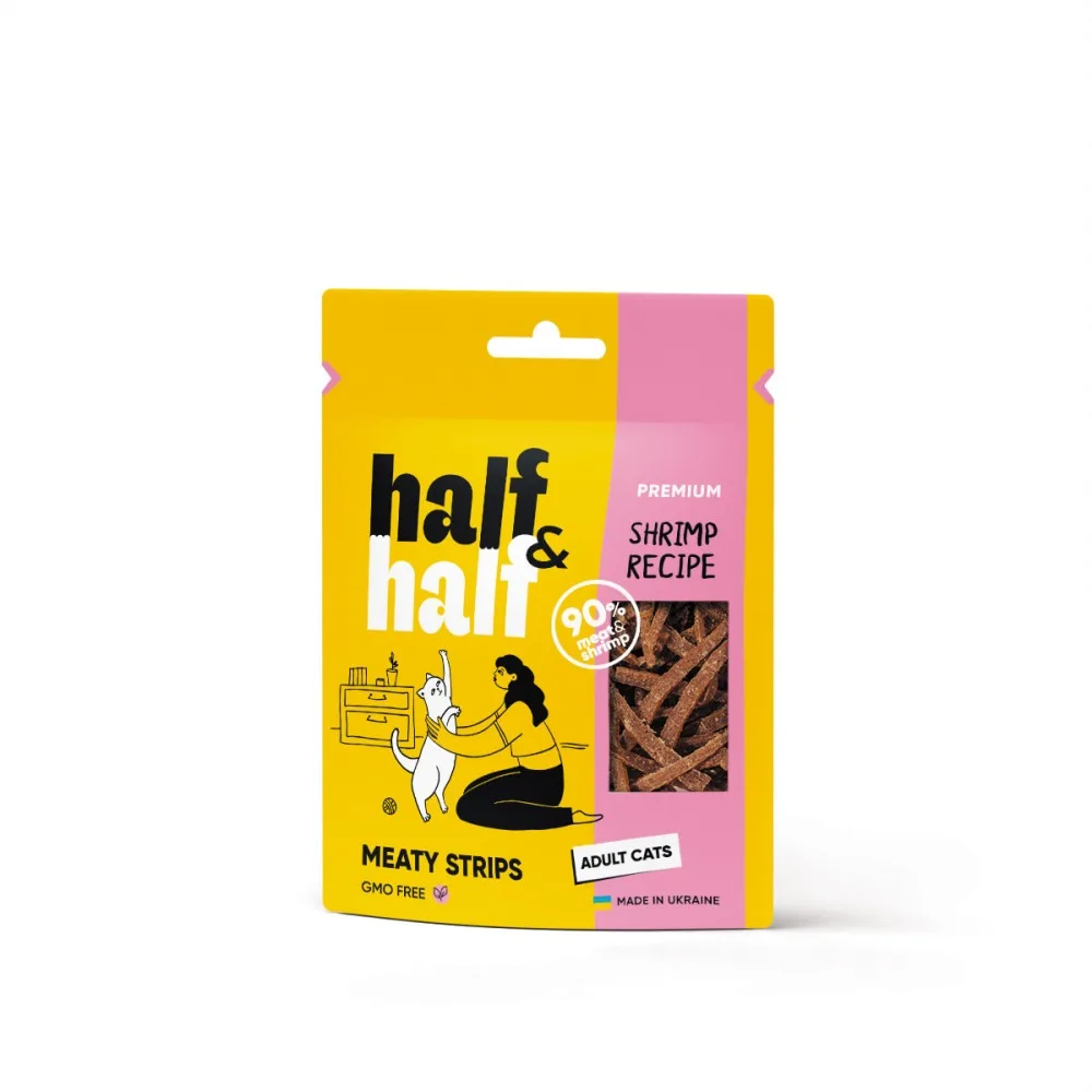 Ласощі Half&Half м’ясні смужечки з креветкою для котів, 50 г