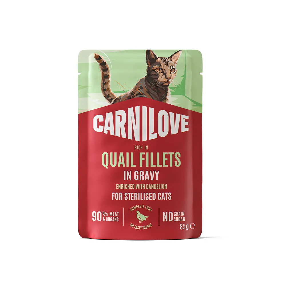 Корм вологий Carnilove Gravy Quail with Dandelion Sterilised для стерилізованих котів перепілка і кульбаба в соусі 85 г