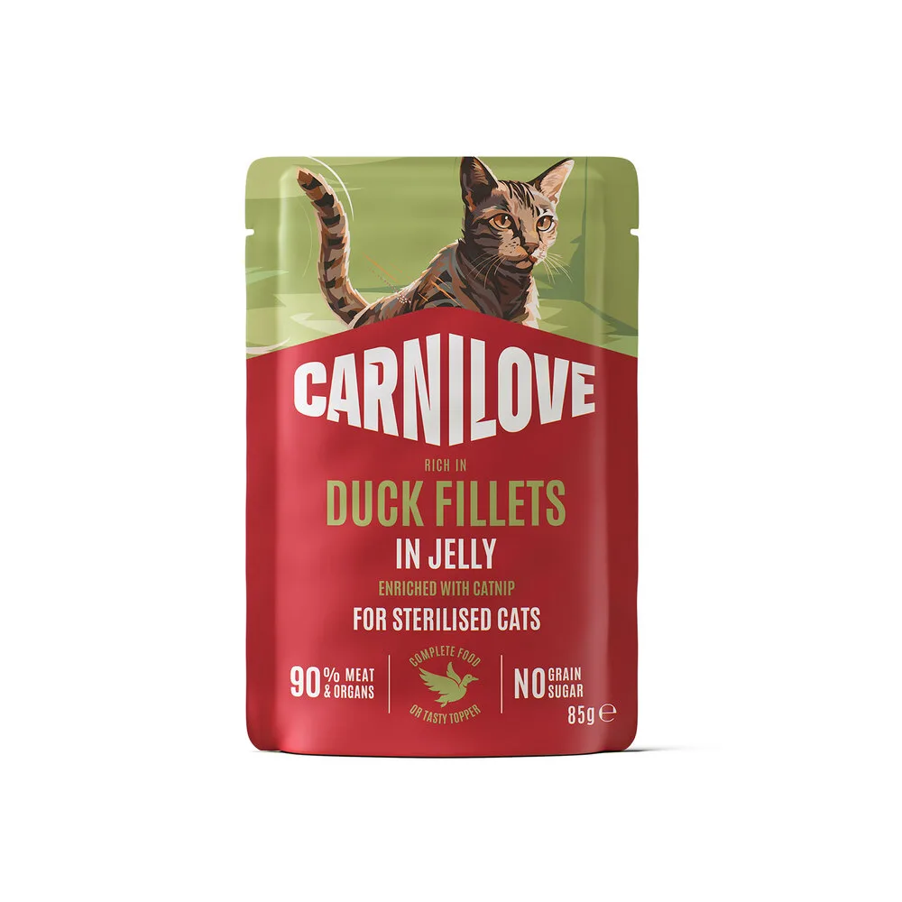Корм вологий Carnilove Jelly Duck with Catnip Sterilised для стерилізованих котів качка і котяча м’ята в желе 85 г