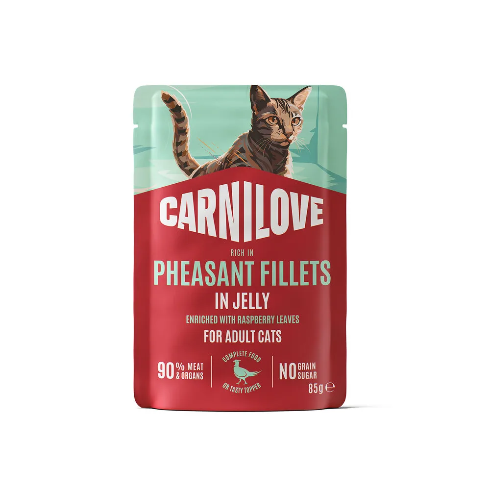 Корм вологий Carnilove Jelly Pheasant with Raspberry Leaves для котів фазан і листя малини в желе 85 г