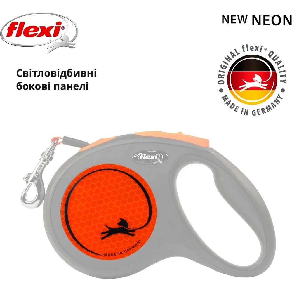 Повідець-рулетка Flexi для собак Neon стрічка оранжева розмір M 5 м/ 25 кг — фото 2