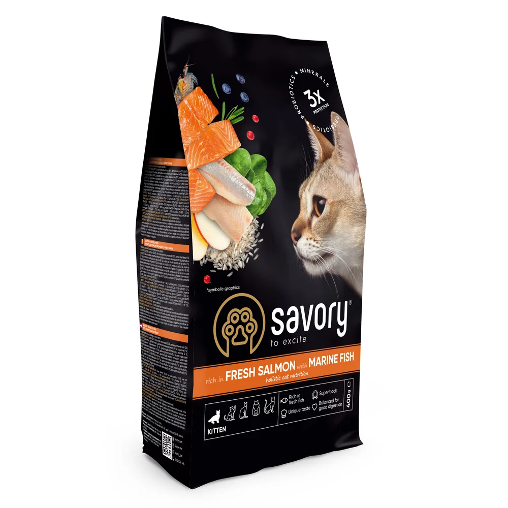 Корм сухий Savory Kitten rich in Fresh Salmon with Marine Fish для кошенят всіх порід зі свіжим лососем та морською рибою 40