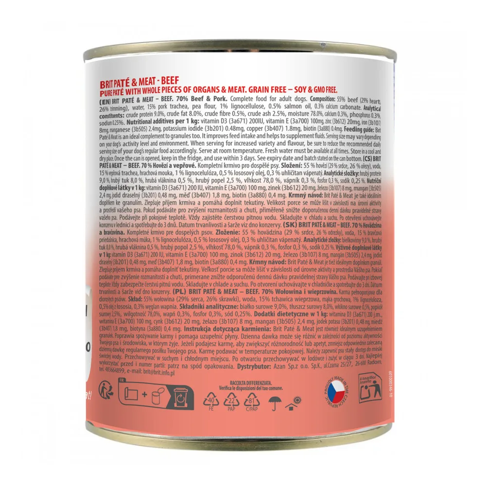 Корм вологий Brit Paté and Meat Beef д/собак яловичина 800 г — фото 2