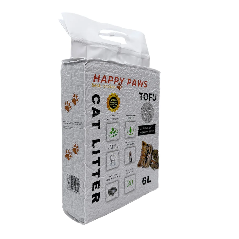 Наповнювач тофу HAPPY PAWS для котячих туалетів з активованим вугіллям 6л/2,6кг — фото 3