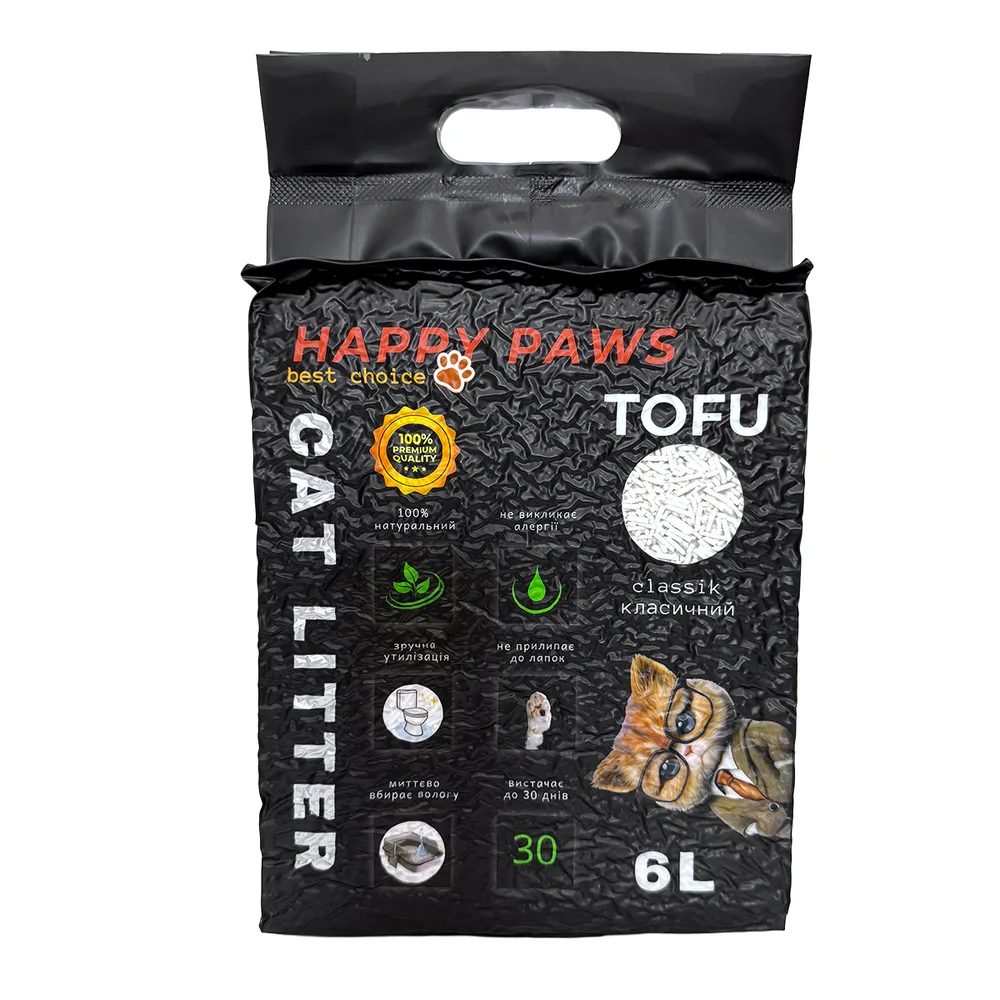 Наповнювач тофу HAPPY PAWS для котячих туалетів Classic 6л/2,6кг — фото 2