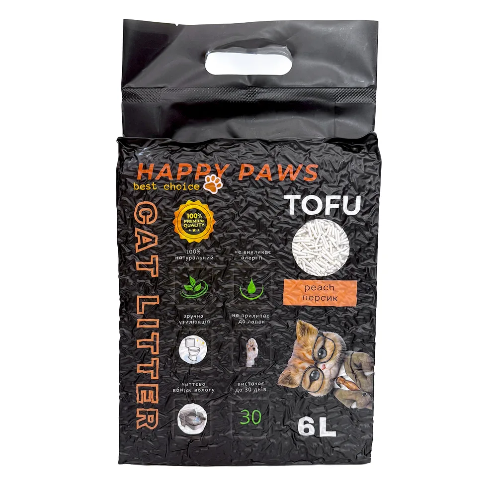 Наповнювач тофу HAPPY PAWS для котячих туалетів з ароматом персик 6л/2,6кг — фото 2